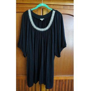 Avenue Black 1/2 Sleeve Blouse with Beaded Neck
